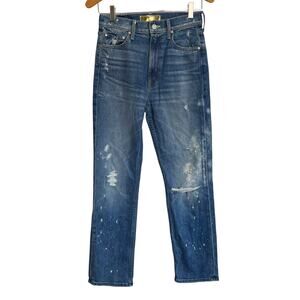 Mother Superior High Waisted Rider Ankle Jeans Lol Paint Splatter Distress Denim